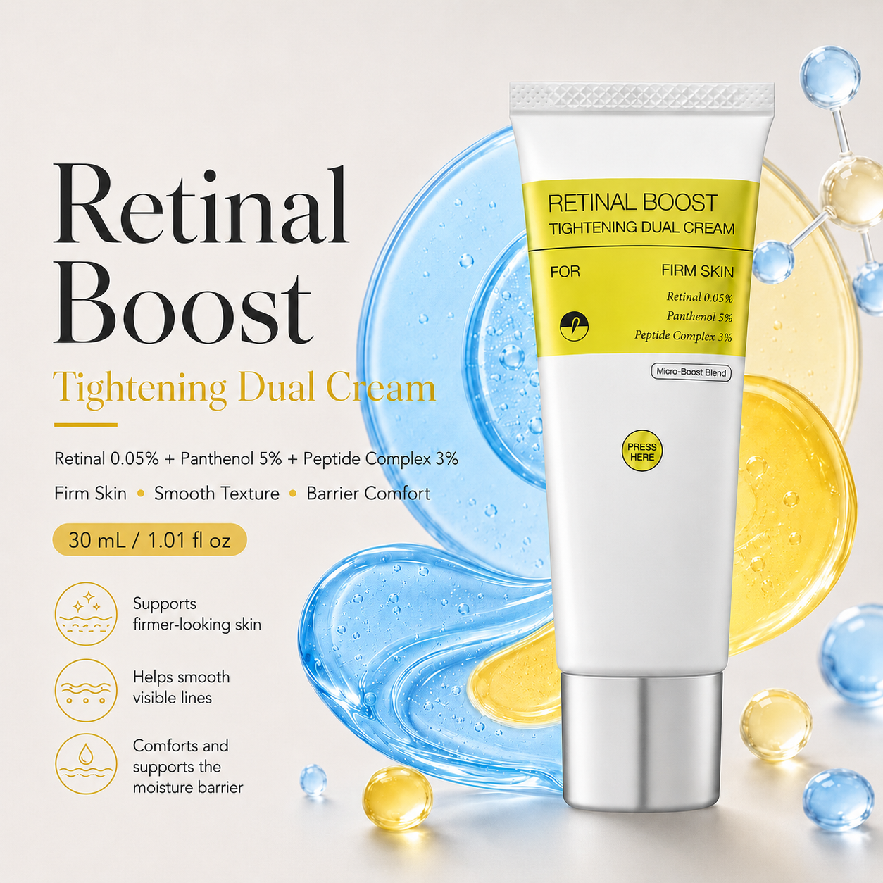 💜Dual-Action Firming Cream – 0.05% Retinal, 3% Matrixyl & 5% Panthenol for Wrinkles, Fine Lines & Firmer-Looking Skin ✨